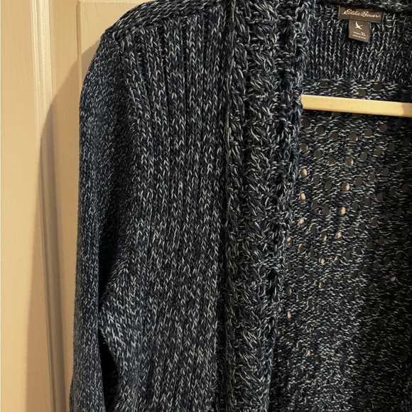 Eddie Bauer Open Front Two Tone Blue Knit Cardigan Sweater Size XL - Picture 2 of 10